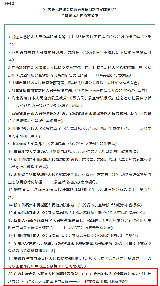 喜报！“生态环境领域公益诉讼理论创新与实践发展”全国论坛征文获奖名单公布，我院有1篇获奖，1篇入选！